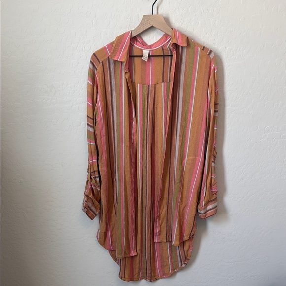 Prana Long Sleeve Tencel Scheena Tunic Shirt WR4 Cacti Soleil Stripe Small - Picture 4 of 10